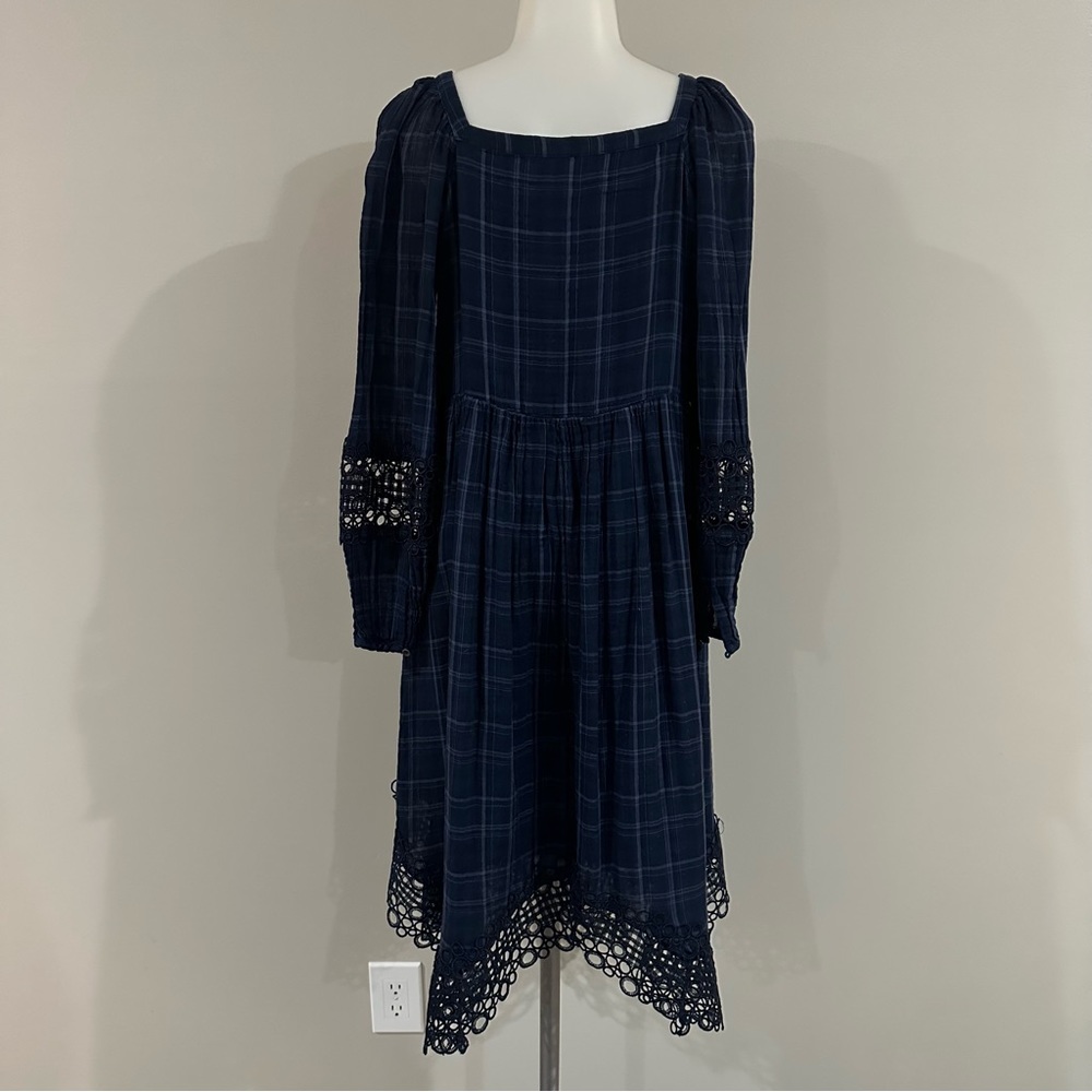 Anthropologie Plaid Kerchief Dress by Akemi + Kin Navy Size 6 - Picture 4 of 9
